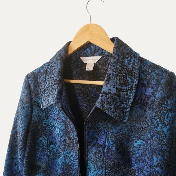 Christopher & Banks Blue Brocade Tapestry Zip Jacket XL - Picture 5 of 6